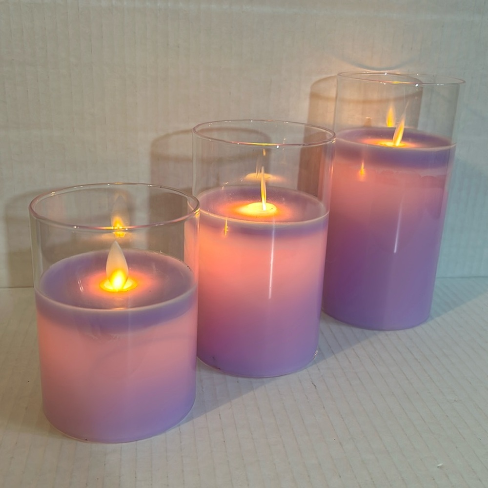 Lot of 3 Flameless LED Candles Purple Wax with Moving Wicks Battery Operated - Picture 2 of 7